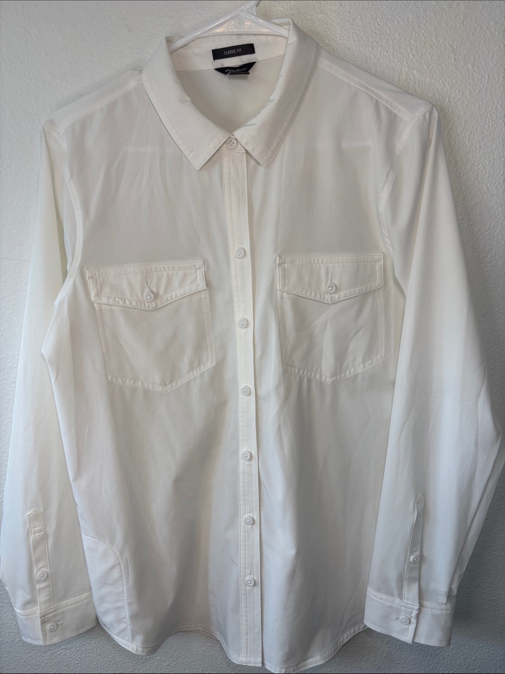 Classic White Long-Sleeve Button-Down Shirt with Chest Pockets -733sku